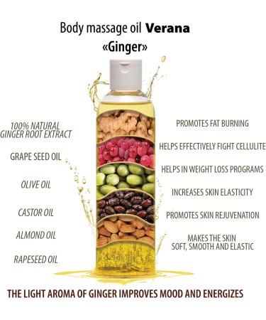 Verena Ginger Massage Oil - 100% Natural Organic Vegan Formula for Body Shaping & Cellulite Reduction (1L) - Buy Online on GoSupps.com