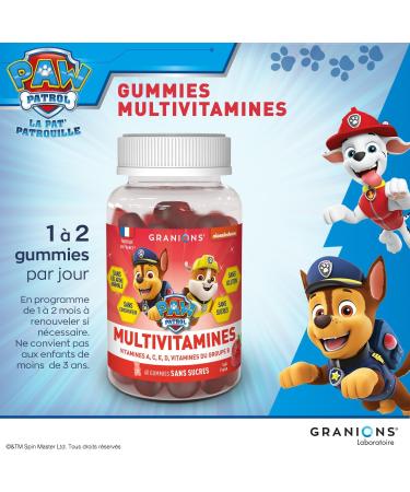 60 GRANIONS PAW PATROL Multivitamin Gummies | Food Supplement | Immunity Fatigue | Vitamins A C D and Group B | Strawberry Flavor | No Animal Gelatin No Sugars | Made in FR - Buy Online on GoSupps.com