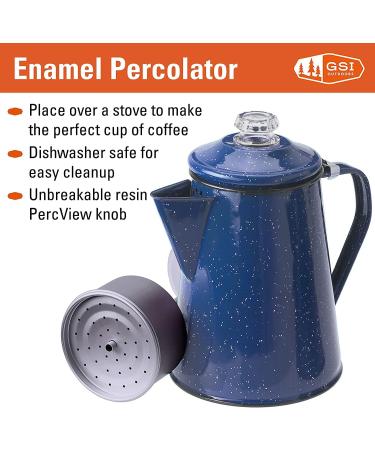 GSI Outdoors Enamelware Percolator Coffee Pot - Blue 8 Cup | Ideal for Campsite, Cabin, RV, Kitchen, Hunting & Backpacking - Buy Online on GoSupps.com