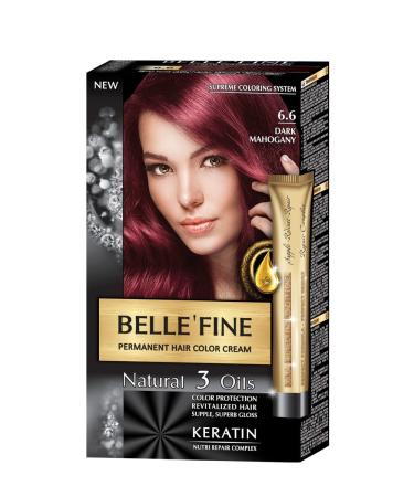 BELLE'FINE Black Series Luxury Natural Permanent Hair Colour Cream Dye with 3 Oils and Keratin Dark Mahogany