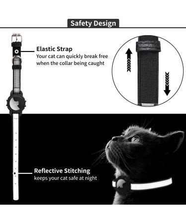 Reflective AirTag Cat Collar with Bell - GPS Leather Collar for Girl Boy Cats & Kittens 7-9 Inch - Integrated Apple AirTag Holder - Blue - Buy Online on GoSupps.com