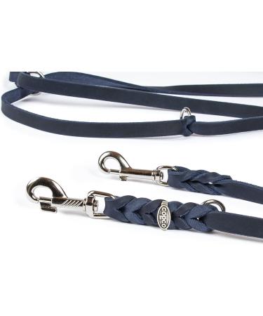 Handmade 3-Way Adjustable Dog Leash - COPCOPET Fat Leather Soft & Durable with Chrome Carabiners - 2.80m x 8mm Blue - Premium Quality from Germany - Buy Online on GoSupps.com