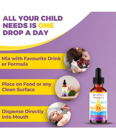 POLYVIT D Baby Vitamin D Drops Vegan D3 Supplement Growth & Development of Bones & Teeth Immune System Support Easy Calcium Absorption For Infants Toddlers Kids 400 IU per Drop 4 Month Supply - Buy Online on GoSupps.com