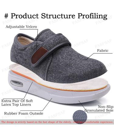 Men's Diabetic Swollen Feet Shoes - Wide Width, Adjustable, Non-Slip Walking Casual Shoes (Gray, Size 46) - Buy Online on GoSupps.com