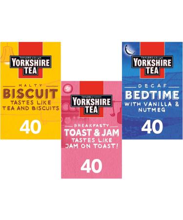 Taylors Tea Brew Selection | Breakfasty Toast & Jam Malty Biscuit Decaf Bedtime | Set of 3 | 40 Tea bags Each | Total 120 Tea bags - Buy Online on GoSupps.com