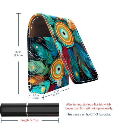 Premium Leather Lipstick Case & Organizer with Mirror - Mini Colorful Peacock Feather Holder - Buy Online on GoSupps.com