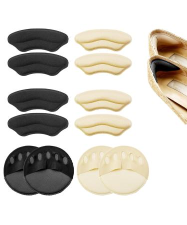 Daily Treasures 6 Pairs Heel Pads for Shoes & Ball of Foot Cushions Ice Silk Heel Inserts Heel Grips for Womens Men Shoes Too Big Reusable Heel Protectors Anti Slip Rub Blister(Apricot+Black)