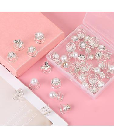UHOMENY 40 Pieces Brides Spiral Hair Pins Silver Pearl Hair Pins Crystal Rhinestones Swirl Hair Pins Hair Pins for Bridal Wedding Hair Accessories with Box for Women Girls Wedding Bridal Party - Buy Online on GoSupps.com