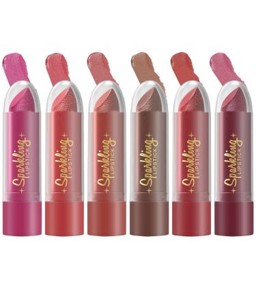Ruwshuuk Iridescent Lipstick - Water-Resistant Lip Tint - Pack of 6 Moisturizing Travel Lipsticks Intense Color for Women