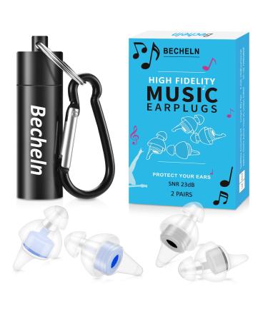 High Fidelity Concert Ear Plugs 2 Pairs Noise Reduction Musician Earplugs for Concerts Musicians Motorcycles and Music Festivals Hearing Protection up to 23dB Blue & Black