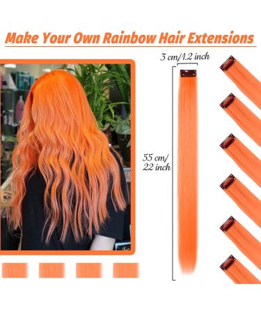 16Pcs Orange Clip in Hair Extensions 22 Inch - Colorful Highlights Hairpieces for Girls & Women - Heat-Resistant Synthetic Hair Accessories for Parties - Buy Online on GoSupps.com