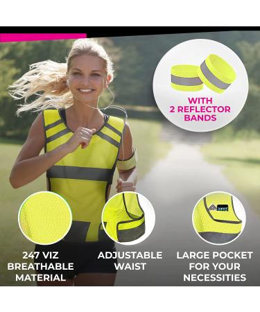 247 Viz Reflective Running Vest - High Visibility Safety Gear for Men & Women | Stay Visible & Safe While Running & Cycling | Adjustable Waist & 2 Reflective Bands | Large Pocket | Light & Comfy Yellow Vest (L/XL) - Buy Online on GoSupps.com