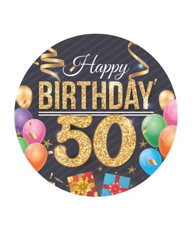 Dekora Happy 50 Birthday Wafer Disc for Cake Edible Cake Topper for Birthday Cake Round 20 CM