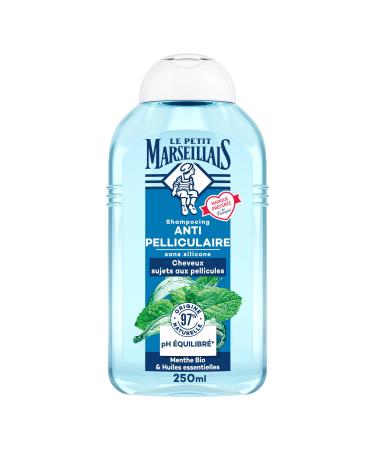 Le Petit Marseillais Shampooing Anti-Pelliculaire Menthe Bio & Huiles Essentielles (flacon de 250 ml) Shampoing sans silicone pour cheveux sujets aux pellicules 97 % d'origine naturelle