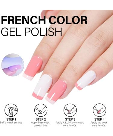AILLSA Pink Gel Nail Polish Set French Manicure White Pink Nude Gel Polish with Base and Top Coat Light Baby Pink Colors Nail Polish Gel Neutral Soak Off U V Gel Starter Kit Gifts Nail Art Salon DIY A4-white Pink - Buy Online on GoSupps.com