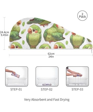Green Parrot Bird Hair Towel 2 Pack | Super Absorbent Quick Dry Hair Turbans for Women & Girls - Buy Online on GoSupps.com