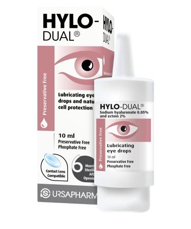 HYLO Dual - Preservative Free Eyedrops - Contains 0.05% Sodium Hyaluronate and 2% Ectoin - Moisturises Dry Eyes and Reduces Allergic Symptoms - 10ml