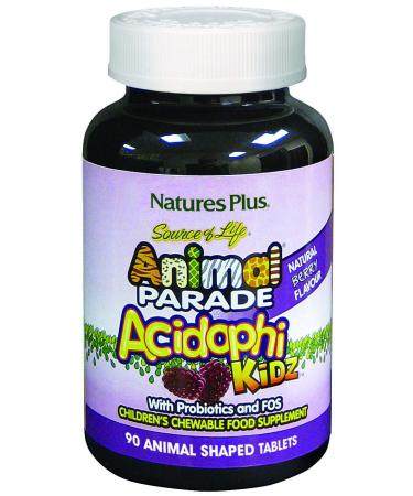 Nature's Plus Source of Life Animal Parade AcidophiKidz Children's Chewable Natural Berry 90 Animal-Shaped Tablets