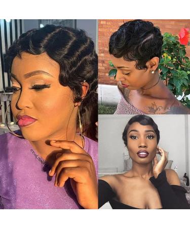 Finger Wavy Curly Mommy Wig for Black Women - African Retro Style | Human Hair Janet Collection Nuna Pixie Cut Ocean Wave Layered Wigs - Buy Online on GoSupps.com