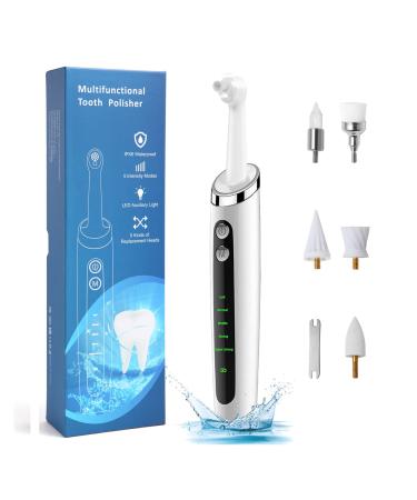 Electric Tooth Polisher, Tooth Whitening Kit for Teeth Whitening and Daily Care Cleaning, USB Rechargeable, Waterproof, Multifunctional Replacement Head (White)