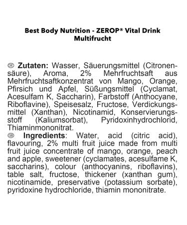 Best Body Nutrition Vital Drink Zerop - Sugar-Free Multi-Fruit Beverage Concentrate | 40L Finished Drink | 500ml Pack - Buy Online on GoSupps.com