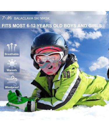 7-Mi Kids Balaclava Ski Mask | Windproof Winter Gear for Boys & Girls (Ages 6-12) - Cold Weather Sports Skiing & Cycling - Pink - Buy Online on GoSupps.com