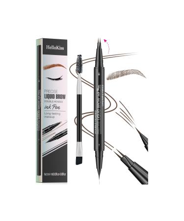 Natural Brow Eyebrow Pen New 2-In-1 Dualended Microblading Eyebrow Pencil with Micro-Fork-Tip and Precise Brush-Tip Create Natural Hair-Like Brows Last All-Day (02# Brown)