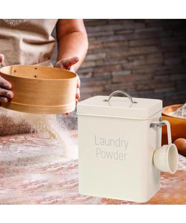 Laundry Detergent Container 4L Metal Washing Powder Storage Box with Spoon Anti-rust Moistureproof Lifting Handle Detergent Container for Bathroom Laundry(Beige) Standard White + S - Buy Online on GoSupps.com