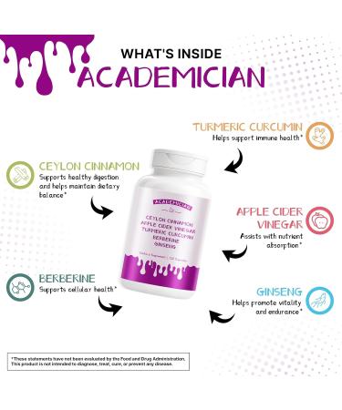 ACADEMICIAN Berberine Apple Cider Vinegar Turmeric Supplement Capsules with Ceylon Cinnamon Ginseng Bitter Melon Gymnema Fenugreek Milk Thistle - 120 Count - Buy Online on GoSupps.com