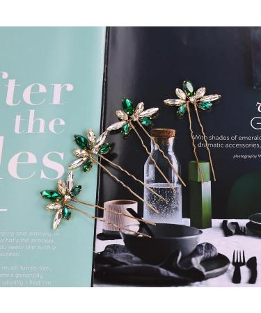 Dizila 7 Pieces Decorative Emerald Green Party Prom Wedding Bridal Rhinestone Hair Side Comb+U-shaped Hair Pins Accessories for Women Girls Brides Bridesmaids - Buy Online on GoSupps.com