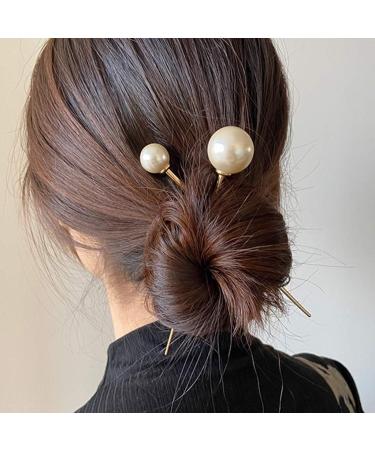 amangul Faux Pearl Hair Stick Fork Pin Retro Metal Chopstick Hairpin Bun Holder - Buy Online on GoSupps.com