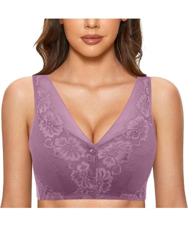 Women's Front Buckle Workout Sports Bra | Full Coverage No Steel Ring | Purplegrey, Size 38 - Buy Online on GoSupps.com