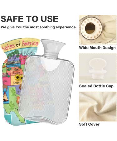 Buy Cartoon USA Map Hot Water Bottle 2L | BAP Free Pain Relief Bag for Headache Neck & Shoulders - International Shipping - Buy Online on GoSupps.com