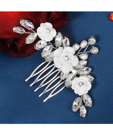 Beavorty Hair Comb Hair Accessories for Women Decorative Hair Side Comb Flower Hair Side Comb Rhinestone Bobby Pins Bride Hair Accessories Crystal Vintage Soft Pottery Flower White Miss - Buy Online on GoSupps.com