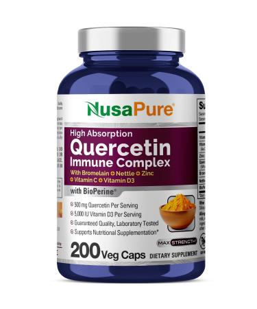 NusaPure Quercetin Complex: Bromelain Vitamin C Vitamin D3 Stinging Nettle Zinc | 200 Veggie Caps (Non-GMO Bioperine) 200 Count (Pack of 1)