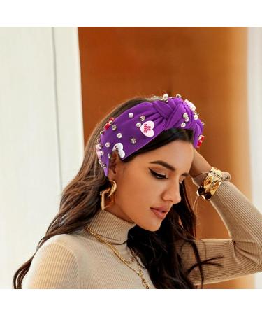 Love Heart Knotted Headband - Pink Top Knot Headband High Skull Pearl Love Heart Headband | Sophisticated Valentine's Day Headband Rhinestone Crystal Jeweled Embellished Hairband for Women Purple - Buy Online on GoSupps.com