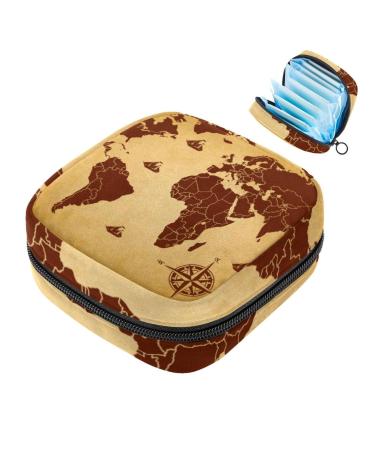 Storage bags for women's bandages retro world map brown compass portable menstrual cardboard panty lip inlays tampons women's bandages storage holder for women school office