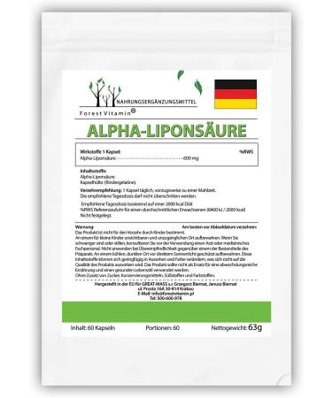 Forest Vitamin Alpha Lipoic Acid 600mg - 60 Capsules | Antioxidant for Health & Beauty - Shop Internationally - Buy Online on GoSupps.com