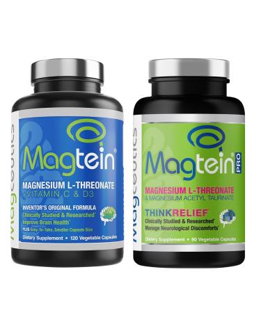 Magtein Magnesium L-Threonate 120 Capsule and Magceutics MagteinPRO 90 Capsules - Bundle