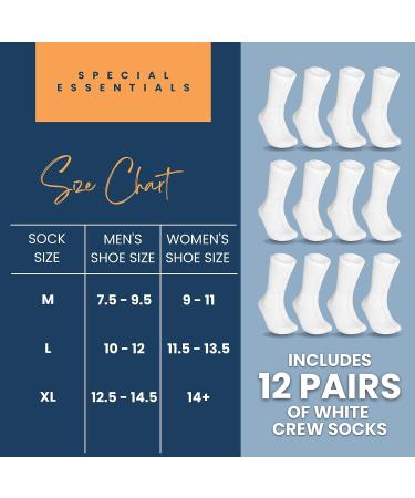 Special Essentials Cotton Diabetic Crew Socks - 12 Pairs, Non-Binding Wide Top, Comfort & Support for Men & Women, White, Large - Buy Online on GoSupps.com
