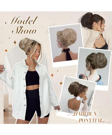 Feshfen Short Hair Part Dutt with Comb - Brown Mix Blonde Synthetic Hair Extensions for Women | Easy Chignon & Ponytail Styles - Buy Online on GoSupps.com