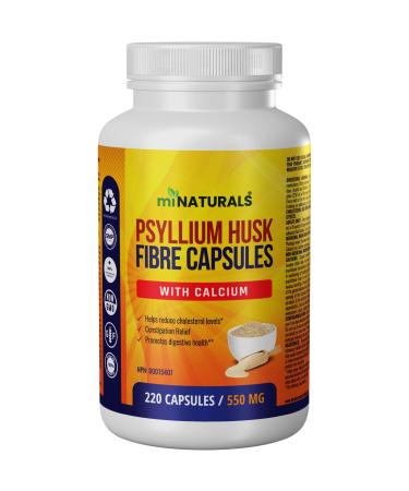 miNATURALS Psyllium Husk Capsules + Calcium | 220 Soluble Fibre Supplement Pills | Use as Stool Softner & Constipation Relief for Men Women | Supports Digestive Health