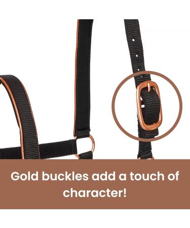 Buy Premium Neoprene Halter for Horses | Adjustable Stable Halter for Thoroughbred & Warmblood | Black/Rose Gold Cob Size - Buy Online on GoSupps.com
