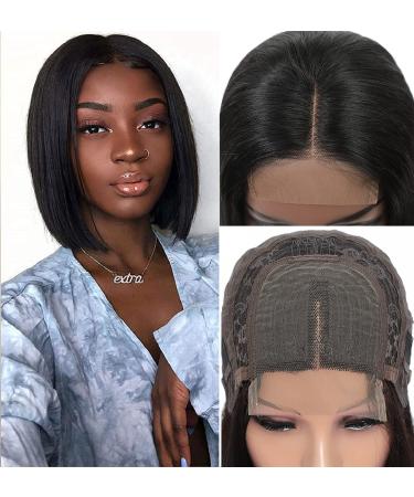 8 inch T part Short Bob Wigs Human Hair Lace Closure Wigs 13A Brazilian Virgin Human Hair Straight Bob lace Front Wigs For Black Women Pre Plucked with Baby Hair Cheap 4X1 lace frontal wigs Natural Black Bleached Knots 8 I…