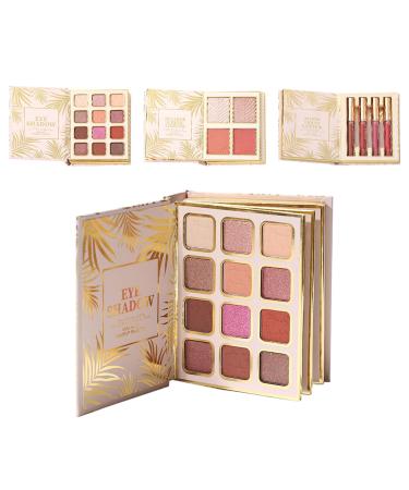 Makeup Palette - 12 Colors Eyeshadow - Book Shaped Eyeshadow Palette Shiny With 4 Blush & 4 Lipstick - For Travel Beauty Scene