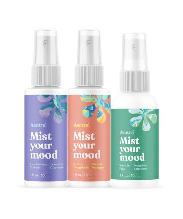 ASUTRA Premium Aromatherapy Mist Sampler Set (1 oz. Bottles - 3 Pack) 100% All Natural & Organic, Room & Body Mist, Therapeutic Essential Oil Blends, Uplifting, Invigorating, Revitalizing Sampler Set (3 pk)
