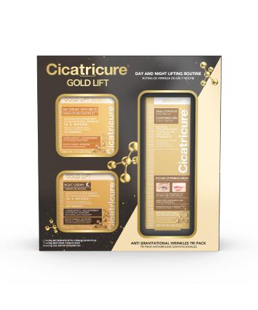 CICATRICURE Gold Lift Anti Gravitational Wrinkles Skin Care Gift Set with Day Anti-Wrinkle Cream + SPF 30 Night Anti-Wrinkle Cream & Dual Contour Eye and Lip Wrinkle Cream 3 Piece Set Anti-Wrinkle Cream (Pack of 3)