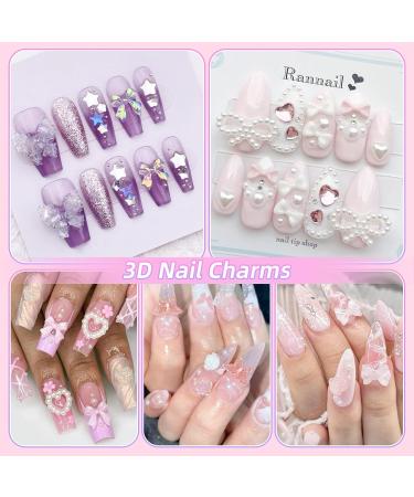 Shop 3D Nail Charms & Rhinestones | Multi Color Bow Moon Heart & Star Nail Art | Flatback Pearl & Crystal Gems | DIY Nail Accessories - Color Set 1 - Buy Online on GoSupps.com
