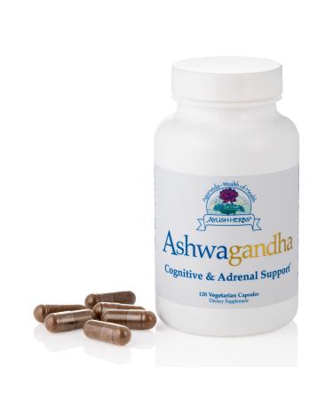Ayush Herbs Ashwagandha, Powerful Stress and Cognitive Support, Promotes Adrenal Health and Sustained Energy, All-Natural Ayurvedic Supplement, 120 Vegetarian Capsules 120 Count (Pack of 1)
