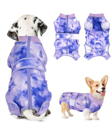 Slowton dogbody after op soft breathable leakage protection anti-wound licking suit with zipper e-neck band Alternative one-piece for dogbody after castration male bitch xs tie-dye purple